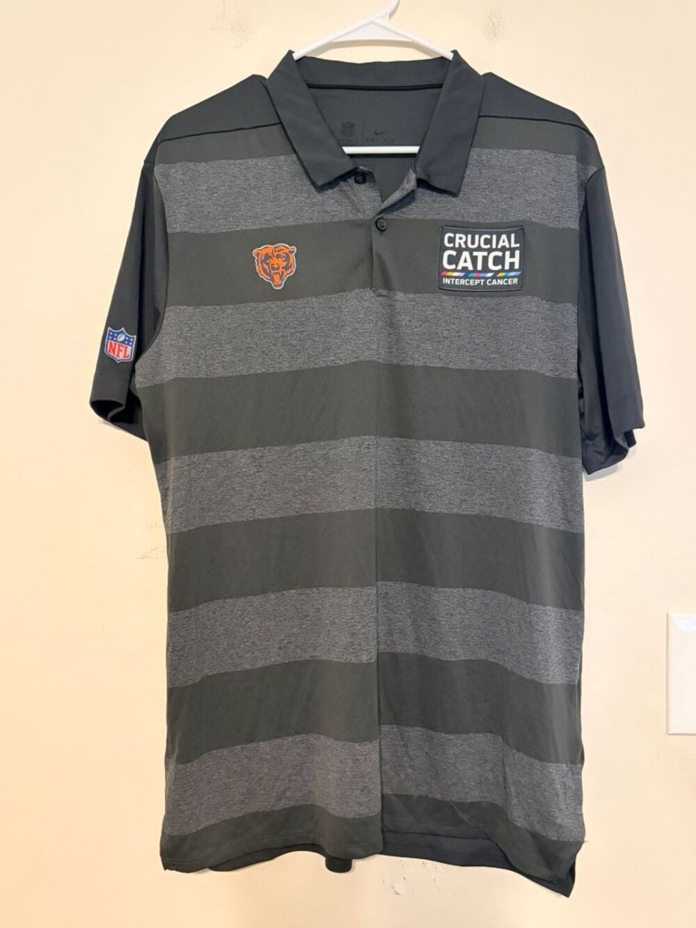 Men's Nike Dri-Fit NFL Gray Crucial Catch Chicago Bears Polo Shirt Size Large